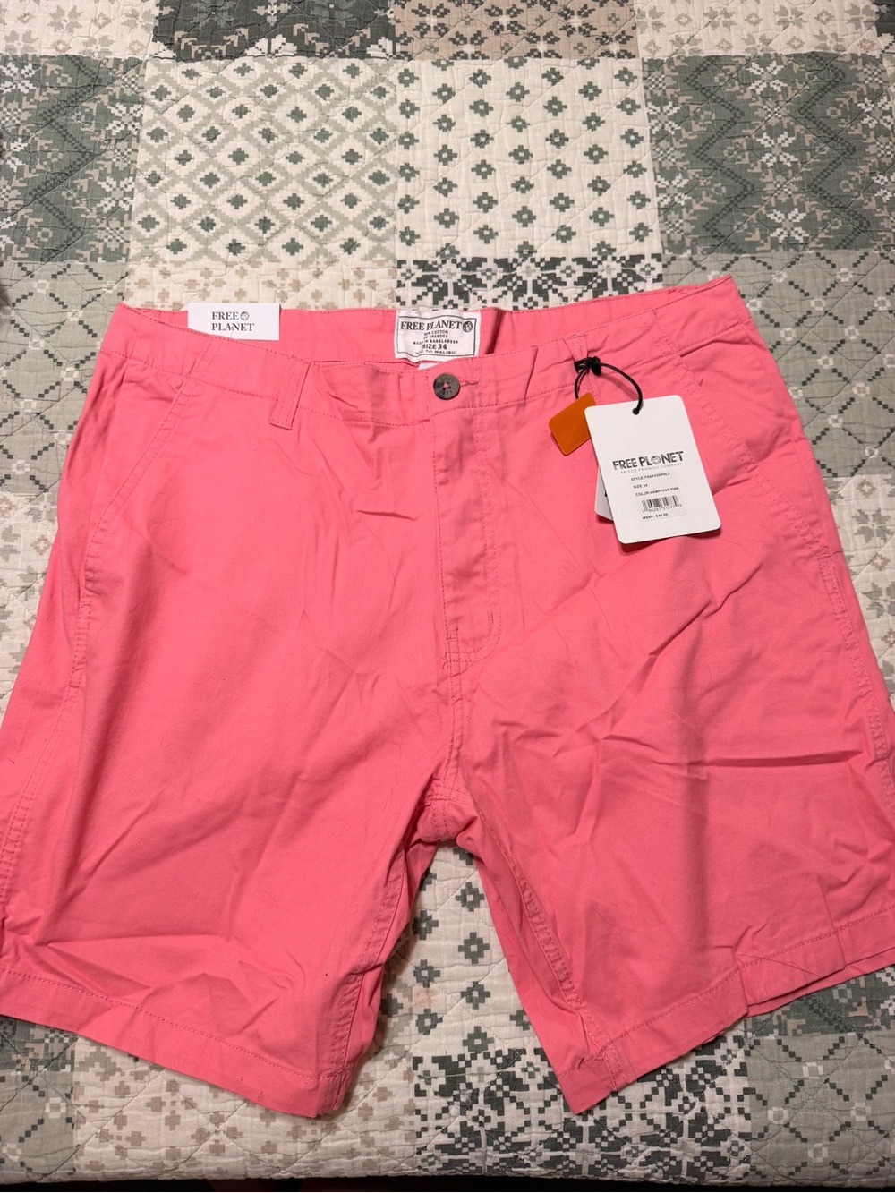 Free Planet Men's Coral Pink Flat Front Shorts